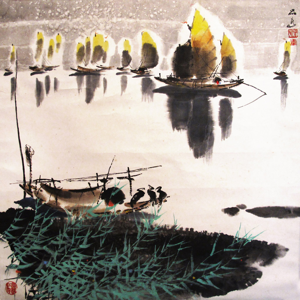 Jiangnan Memories 2. Signed, with artist seal. Ink and color on paper 33 x 45 cm