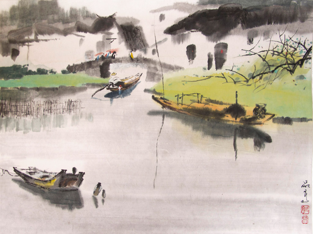 Jiangnan Memories 4. Signed, with artist seal. Ink and color on paper 66 x 66 cm