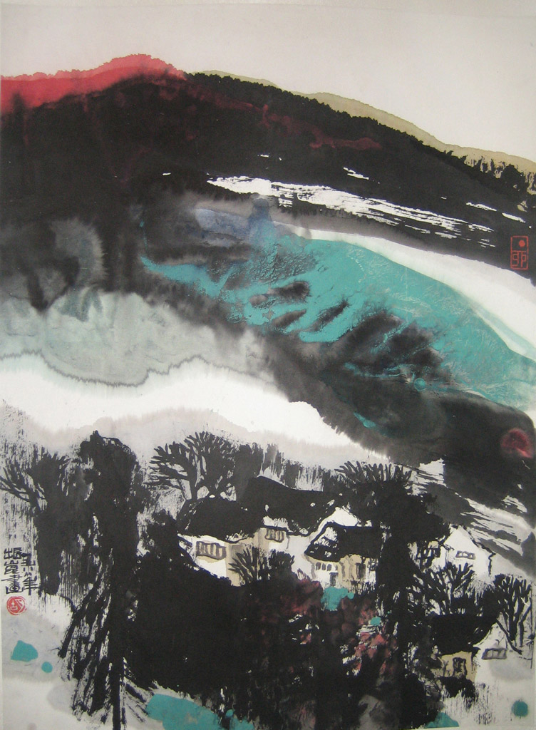 Mountain Residents. Inscribed and signed, with 3 artist seals. Ink and color on paper 50 x 68 cm